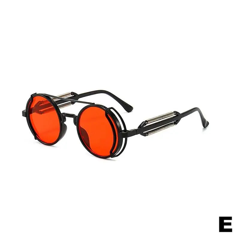 Retro Steampunk Sunglasses Vintage Style Inspired Gothic round Sunglasses Metal Circle Glasses for Women Men Double Spring Legs