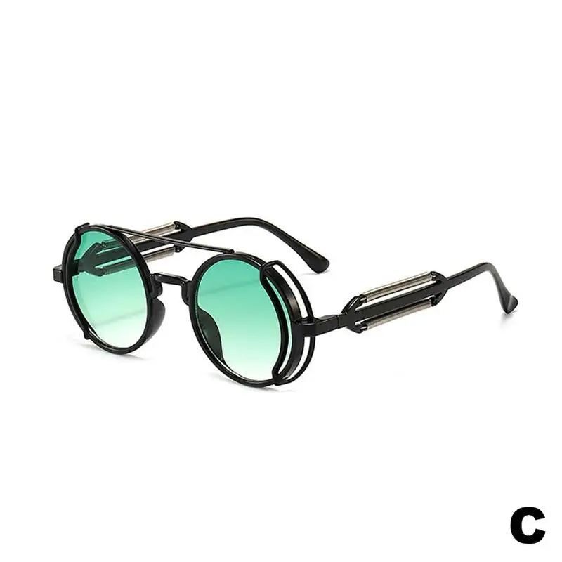 Retro Steampunk Sunglasses Vintage Style Inspired Gothic round Sunglasses Metal Circle Glasses for Women Men Double Spring Legs
