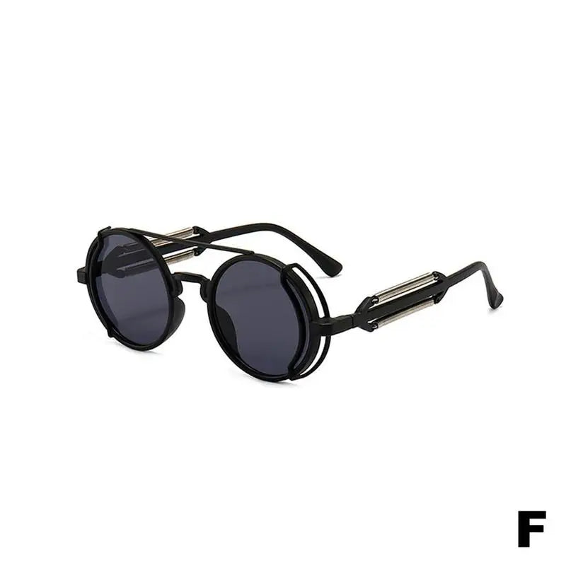 Retro Steampunk Sunglasses Vintage Style Inspired Gothic round Sunglasses Metal Circle Glasses for Women Men Double Spring Legs