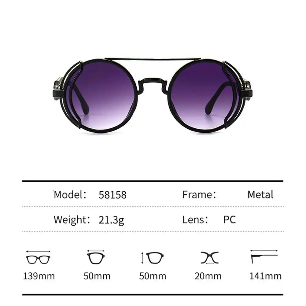 Retro Steampunk Sunglasses Vintage Style Inspired Gothic round Sunglasses Metal Circle Glasses for Women Men Double Spring Legs