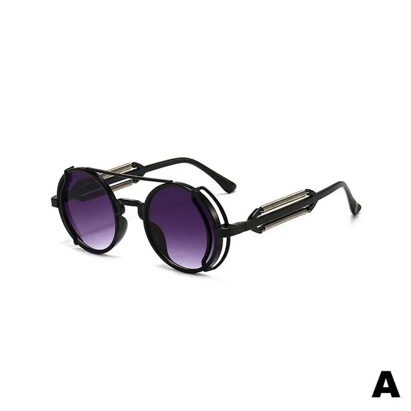 Retro Steampunk Sunglasses Vintage Style Inspired Gothic round Sunglasses Metal Circle Glasses for Women Men Double Spring Legs