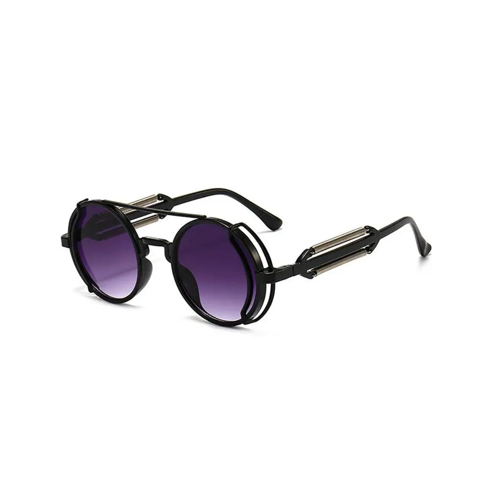 Retro Steampunk Sunglasses Vintage Style Inspired Gothic round Sunglasses Metal Circle Glasses for Women Men Double Spring Legs