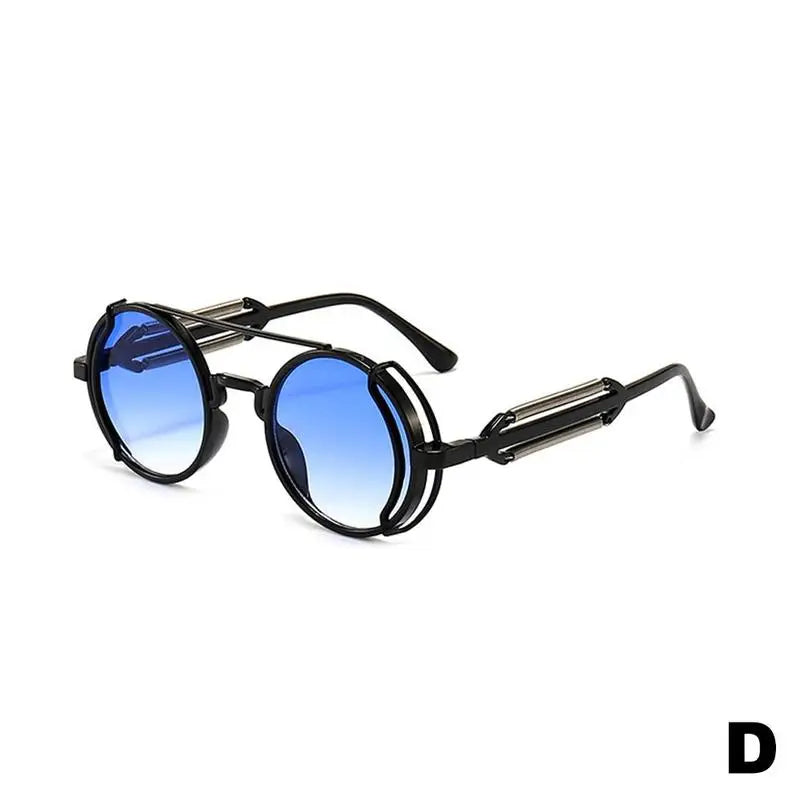 Retro Steampunk Sunglasses Vintage Style Inspired Gothic round Sunglasses Metal Circle Glasses for Women Men Double Spring Legs