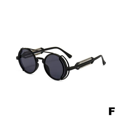 Retro Steampunk Sunglasses Vintage Style Inspired Gothic round Sunglasses Metal Circle Glasses for Women Men Double Spring Legs