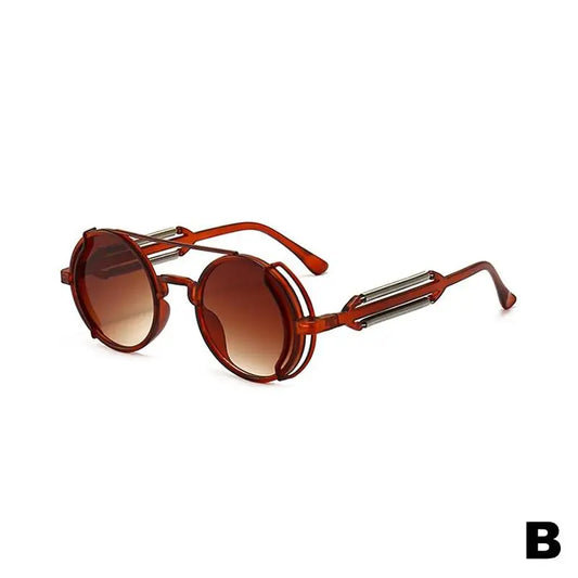 Retro Steampunk Sunglasses Vintage Style Inspired Gothic round Sunglasses Metal Circle Glasses for Women Men Double Spring Legs